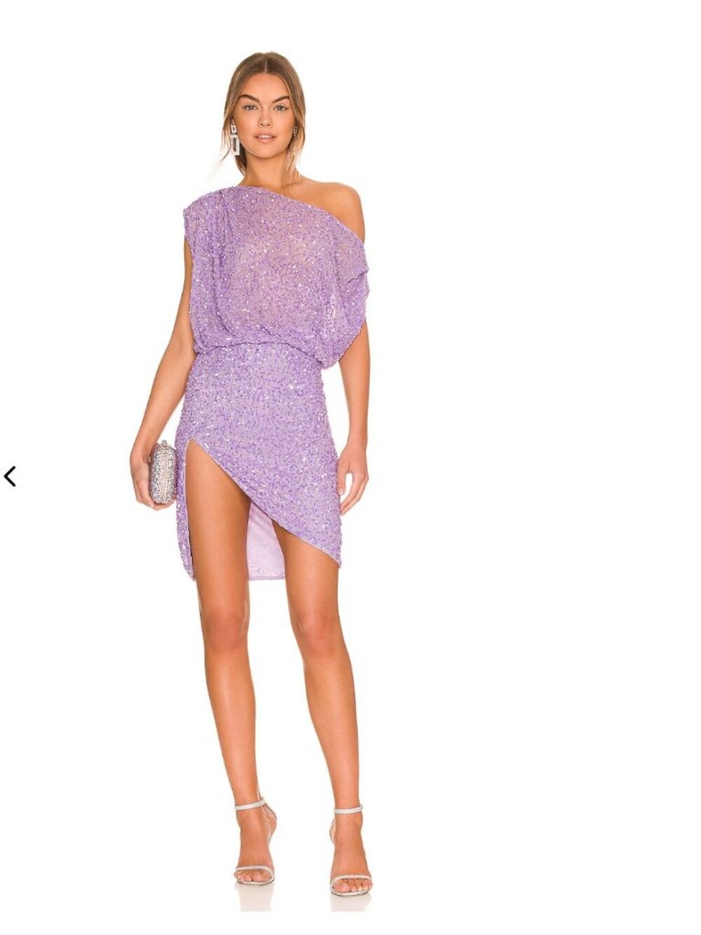 NWT Retrofete Jean Sequin Dress Lavender Purple Beaded Mini Off-Shoulder Medium